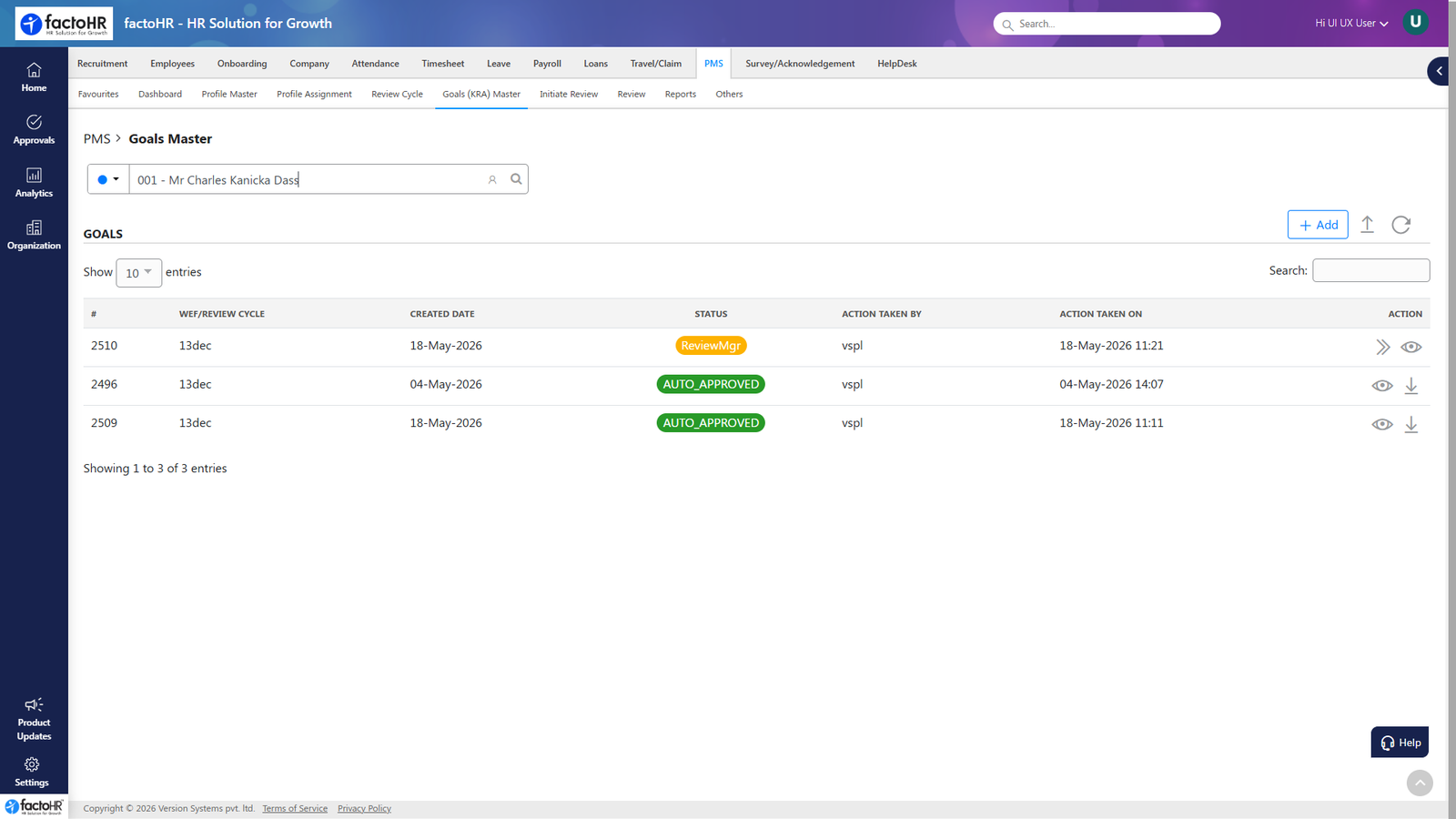 factoHR India performance management dashboard