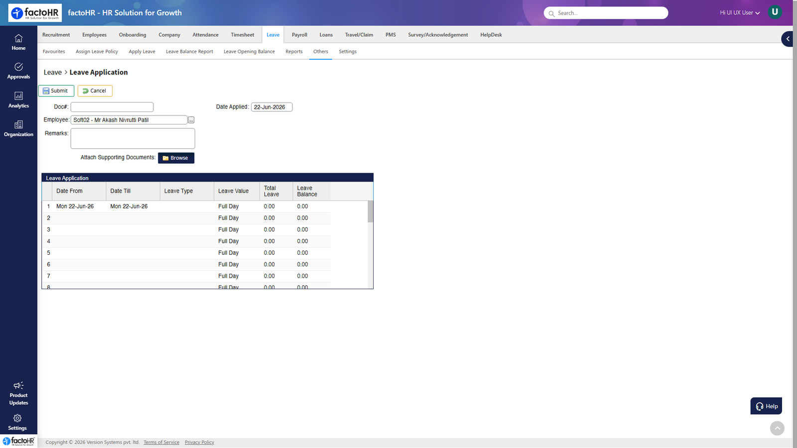 factoHR India leave management dashboard