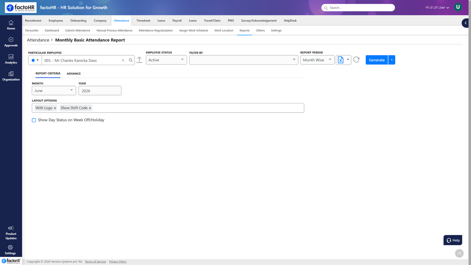 factoHR India attendance management dashboard