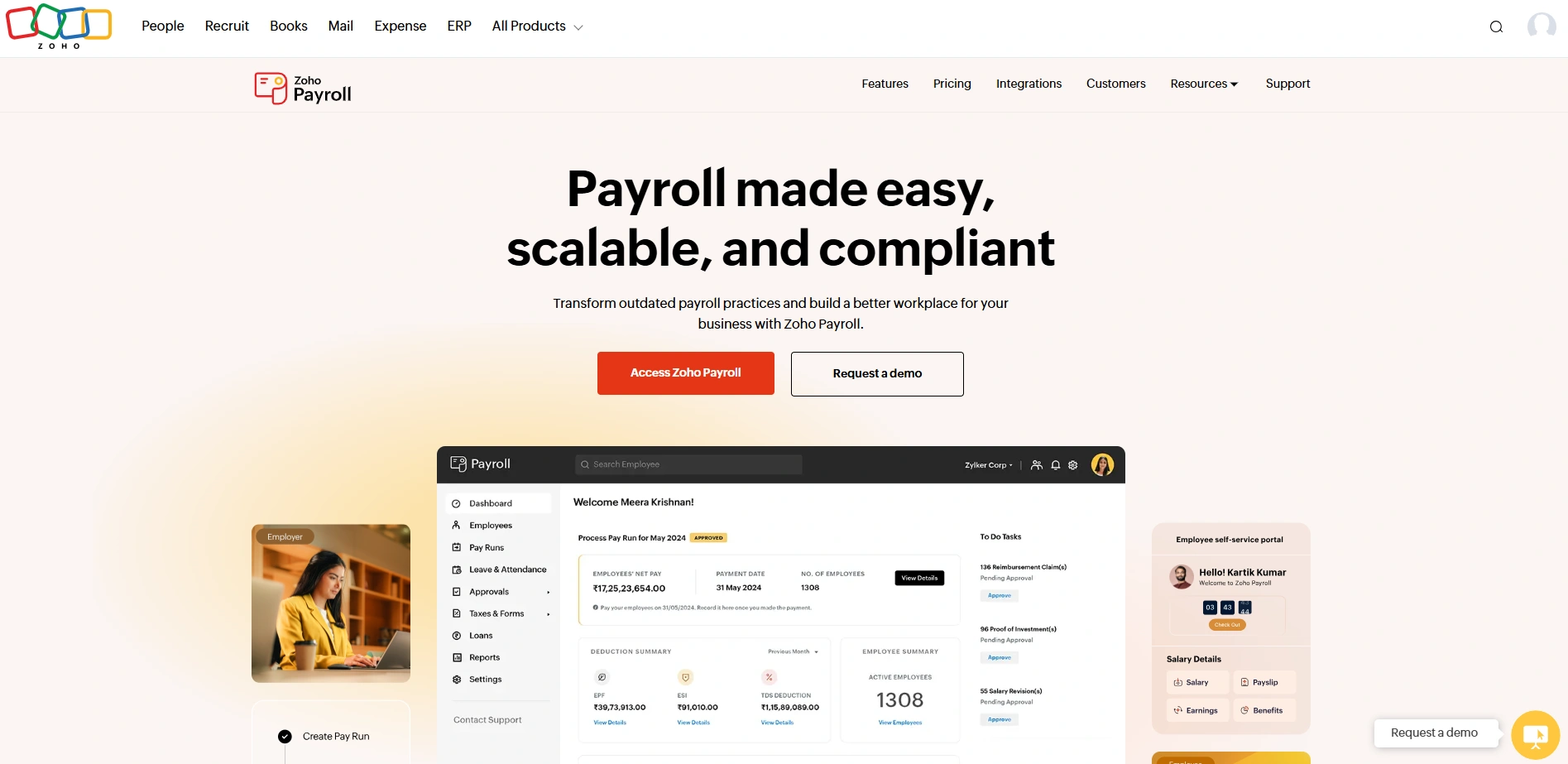 Zoho Payroll software preview