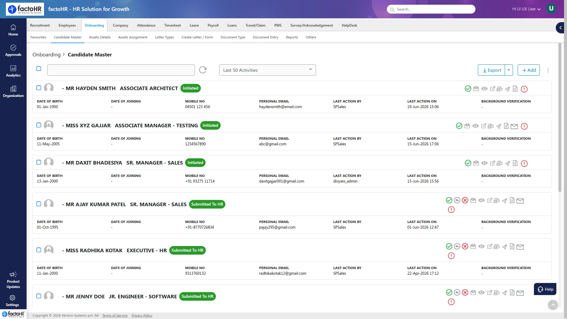 Employee onboarding dashboard for India
