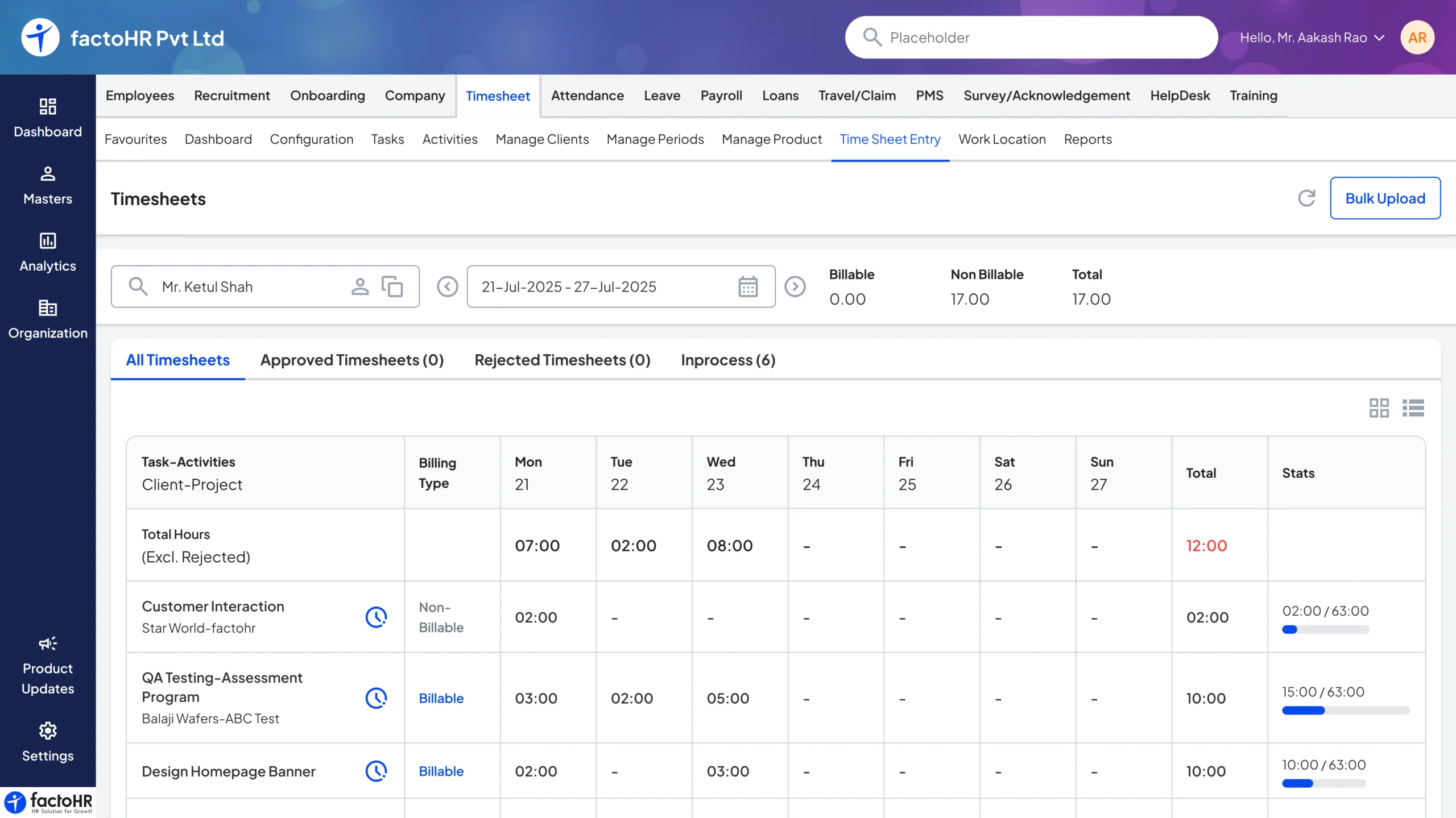 Timesheet management dashboard for India